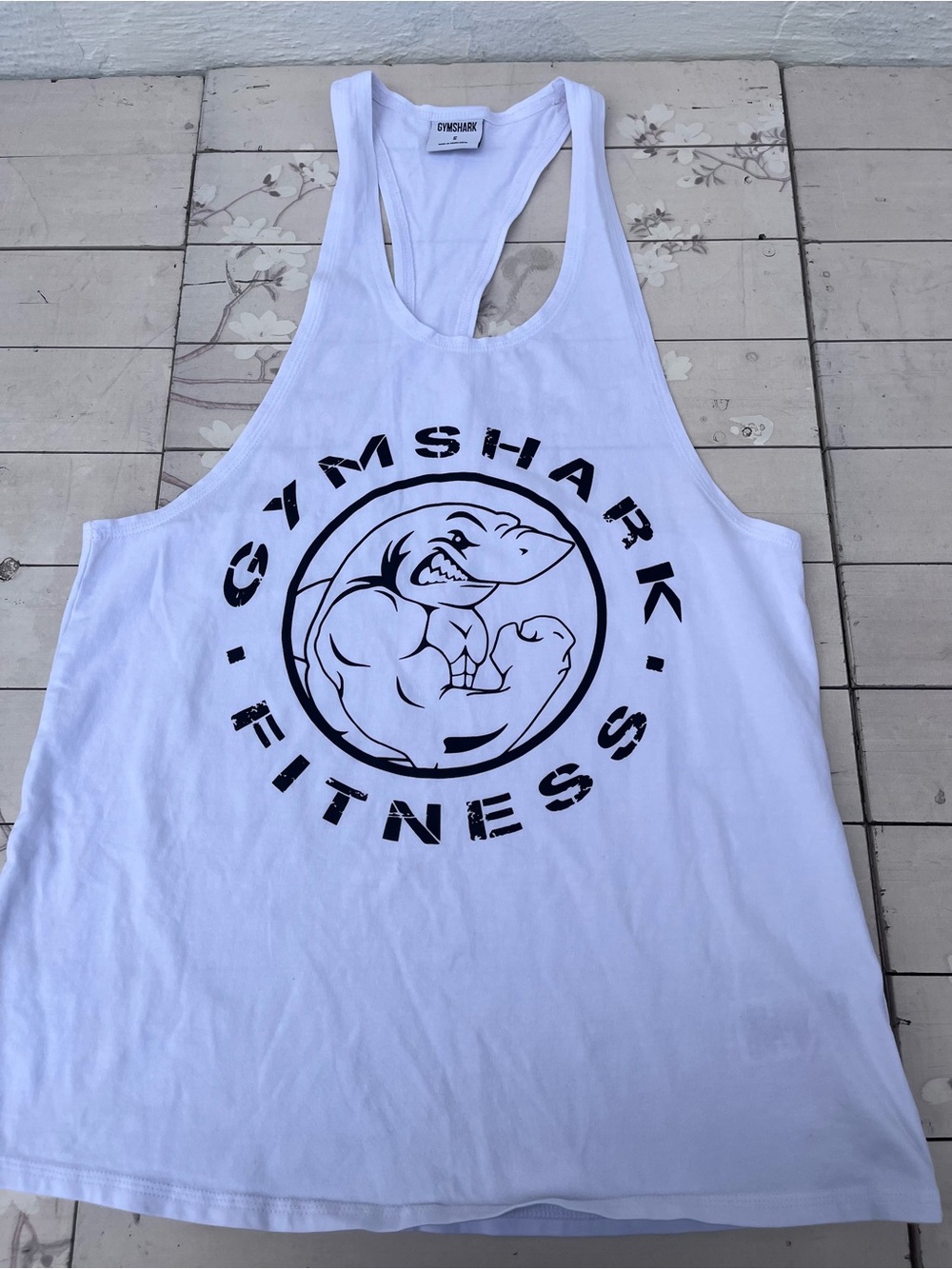 Gymshark White Tank Top with Black Tag Print
